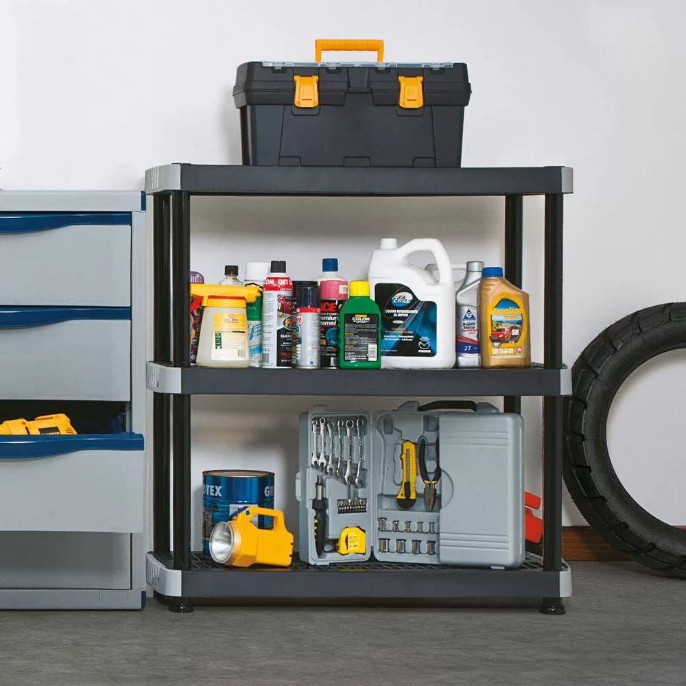 Rimax 10014 Black 3-Tier Plastic Garage Storage Shelving Unit (36 in. W x 39 in. H x 18 in. D)