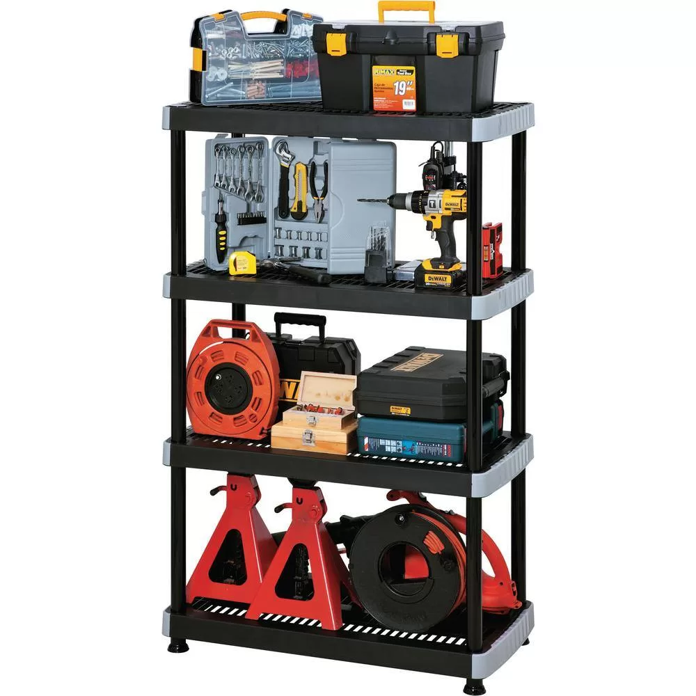 Rimax 9493 Black 4-Tier Plastic Garage Storage Shelving Unit (36 in. W x 58 in. H x 18 in. D)