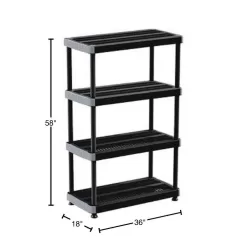 Rimax 9493 Black 4-Tier Plastic Garage Storage Shelving Unit (36 in. W x 58 in. H x 18 in. D)