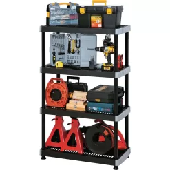 Rimax 9493 Black 4-Tier Plastic Garage Storage Shelving Unit (36 in. W x 58 in. H x 18 in. D)