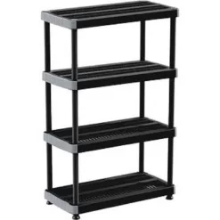 Rimax 9493 Black 4-Tier Plastic Garage Storage Shelving Unit (36 in. W x 58 in. H x 18 in. D)