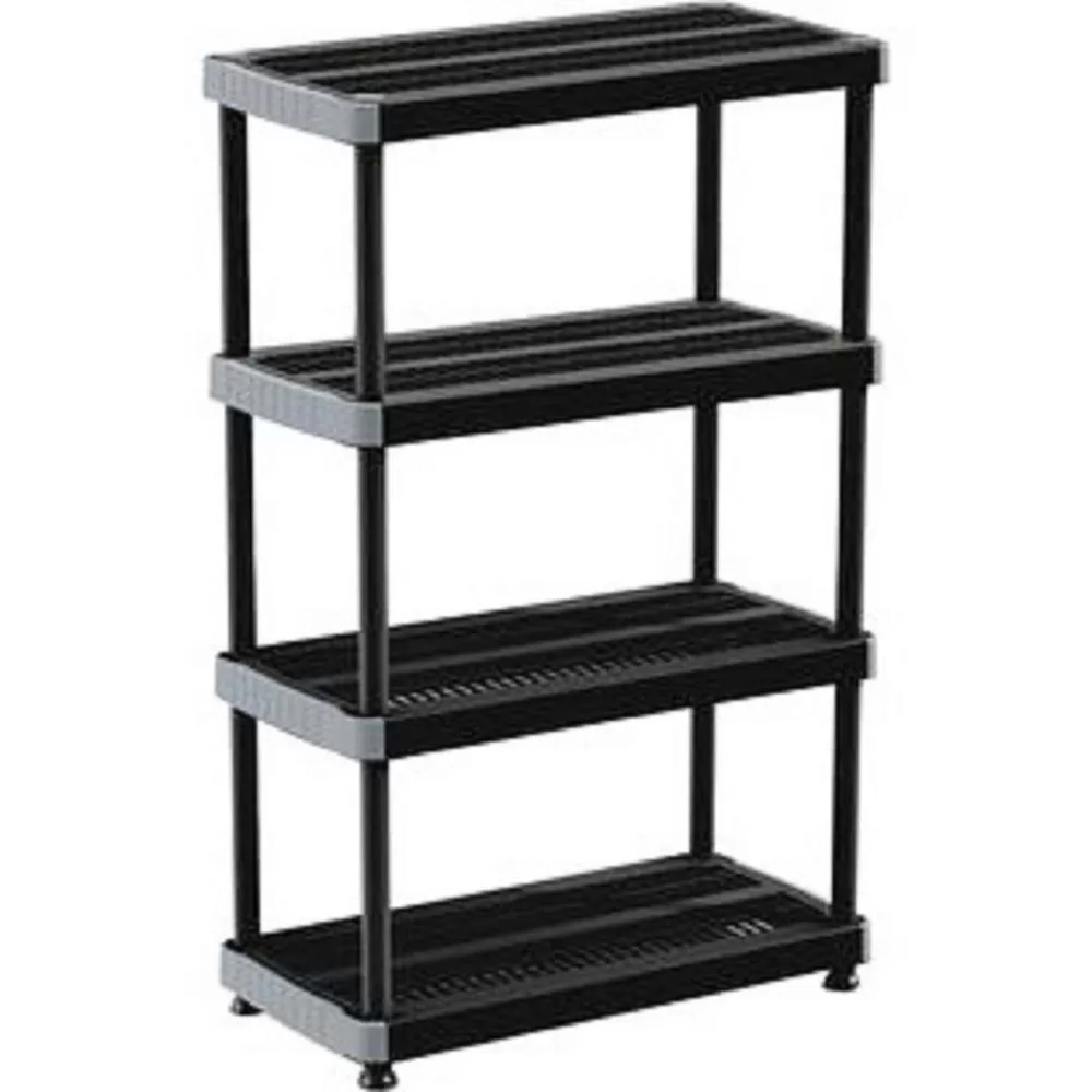 Rimax 9493 Black 4-Tier Plastic Garage Storage Shelving Unit (36 in. W x 58 in. H x 18 in. D)