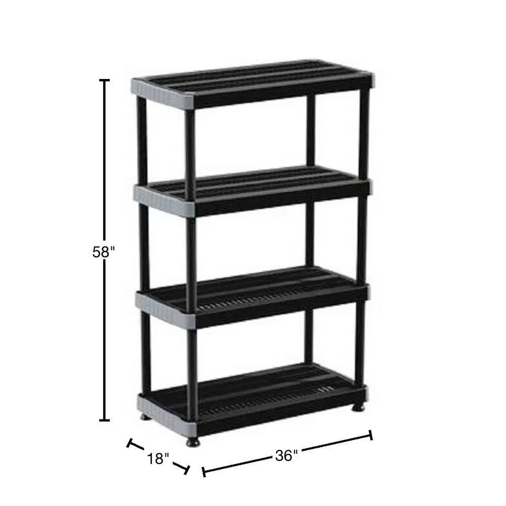 Rimax 9493 Black 4-Tier Plastic Garage Storage Shelving Unit (36 in. W x 58 in. H x 18 in. D)