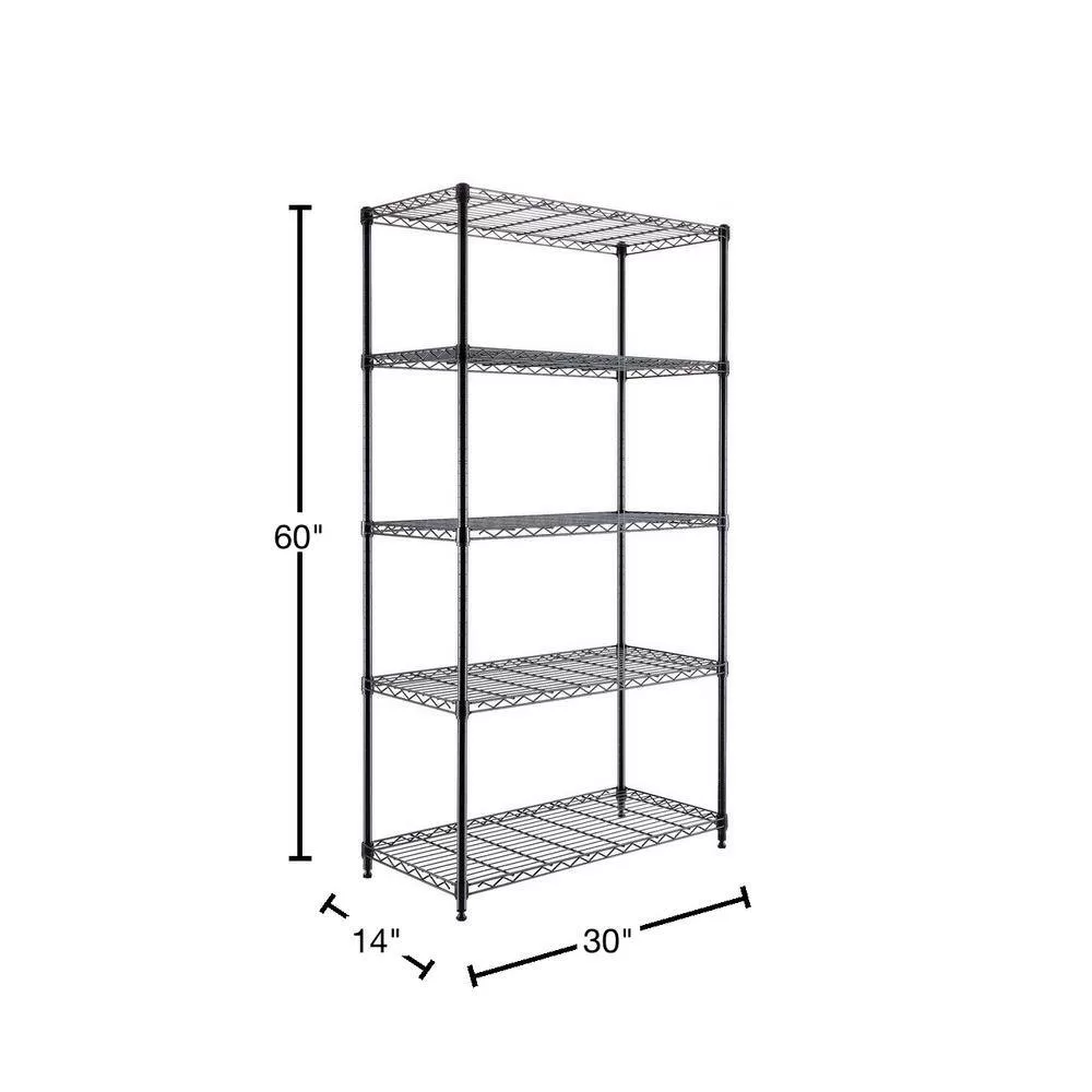 Seville Classics WEB675 Black 5-Tier Steel Wire Garage Storage Shelving Unit (30 in. W x 60 in. H x 14 in. D)