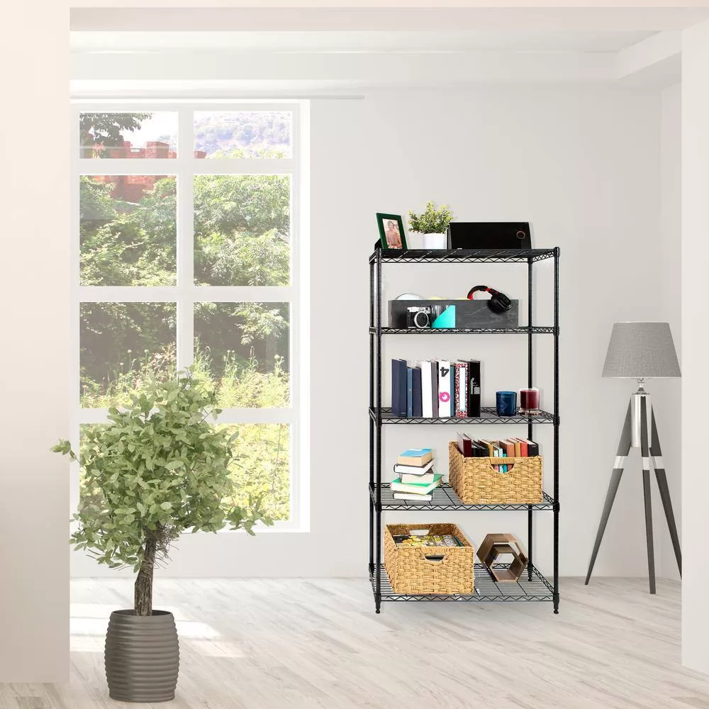 Seville Classics WEB675 Black 5-Tier Steel Wire Garage Storage Shelving Unit (30 in. W x 60 in. H x 14 in. D)