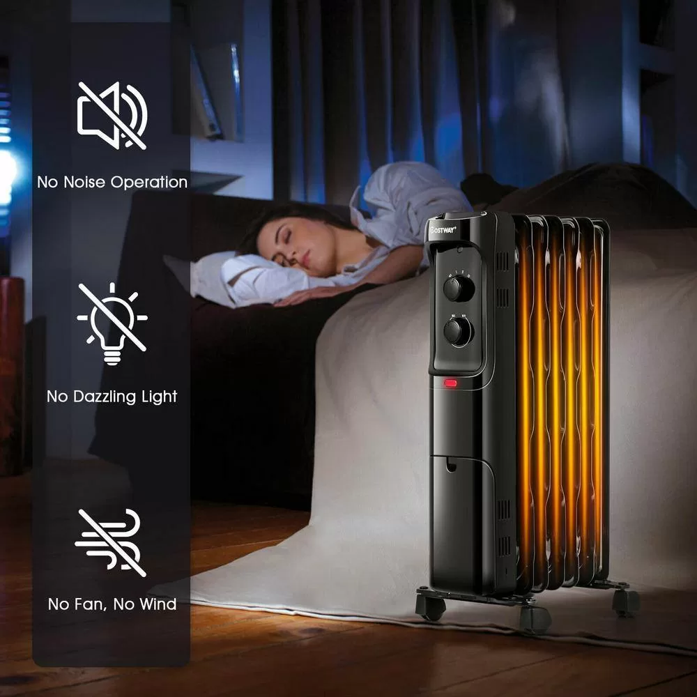 Costway EP24919US-BK 1500-Watt Electric Oil-Filled Radiant Space Heater with Adjustable Thermostat