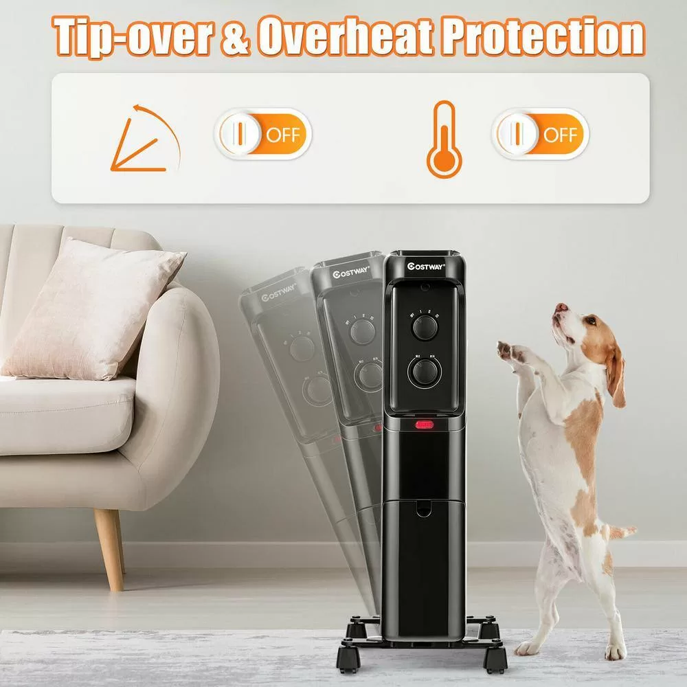 Costway EP24919US-BK 1500-Watt Electric Oil-Filled Radiant Space Heater with Adjustable Thermostat