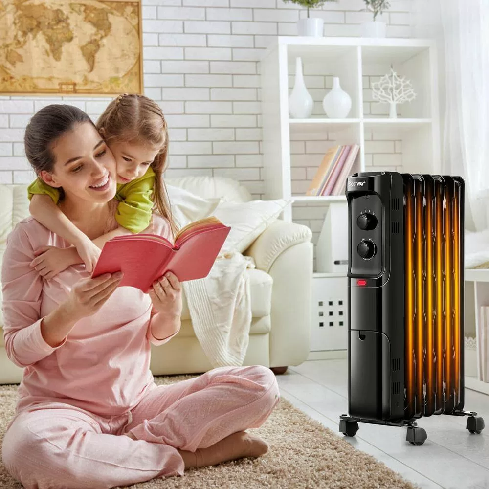 Costway EP24919US-BK 1500-Watt Electric Oil-Filled Radiant Space Heater with Adjustable Thermostat
