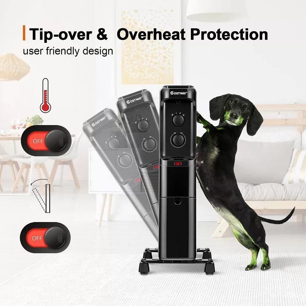 Costway EP24919US-BK 1500-Watt Electric Oil-Filled Radiant Space Heater with Adjustable Thermostat