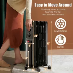 Costway EP24919US-BK 1500-Watt Electric Oil-Filled Radiant Space Heater with Adjustable Thermostat