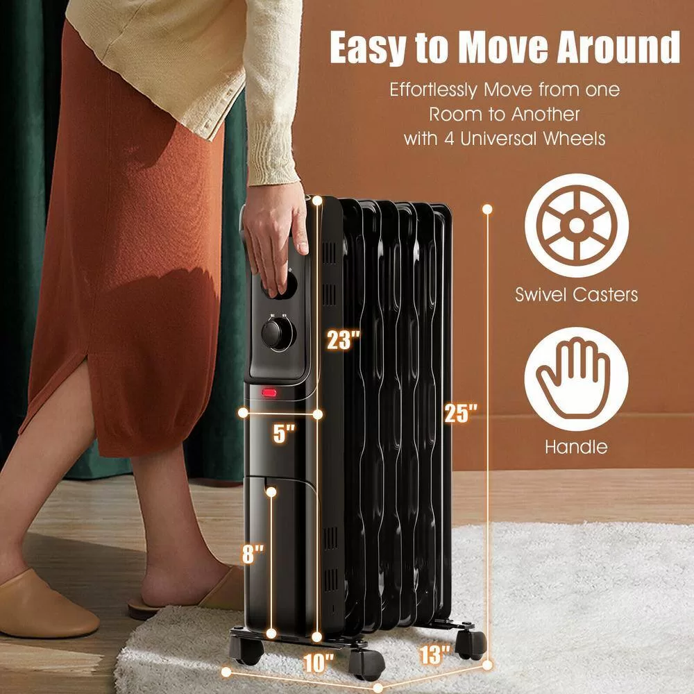 Costway EP24919US-BK 1500-Watt Electric Oil-Filled Radiant Space Heater with Adjustable Thermostat