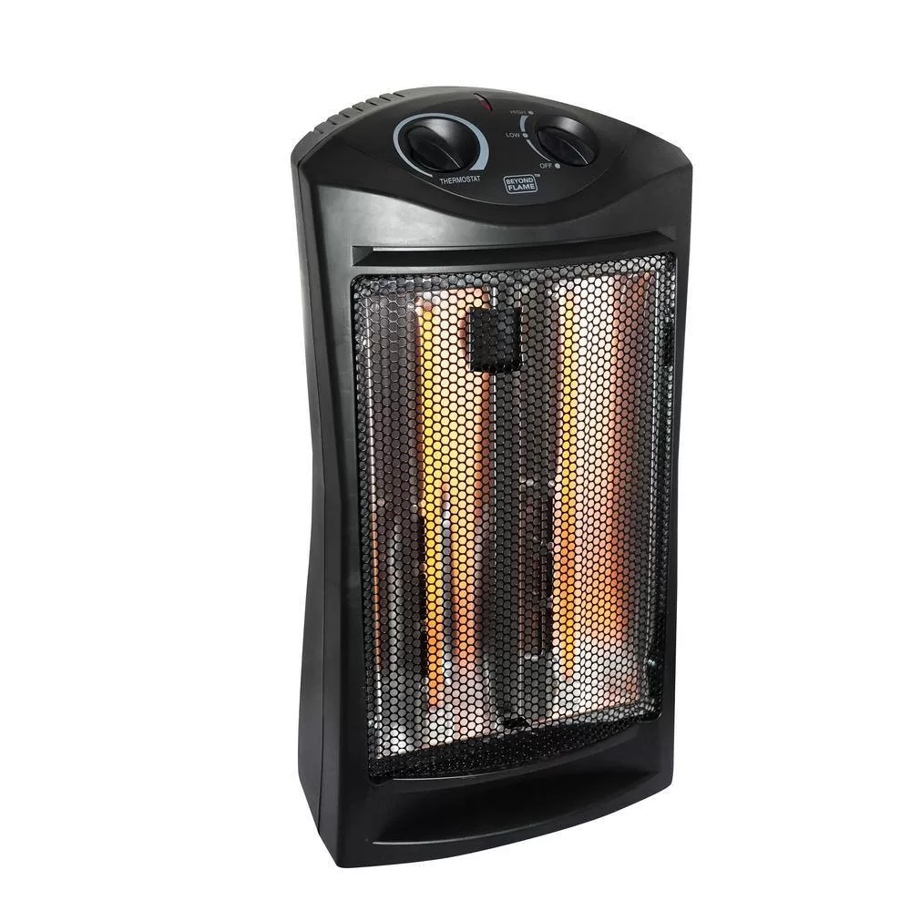 Beyond Flame 1500-Watt Black Electric Tower Quartz Infrared Space Heater with Thermostat