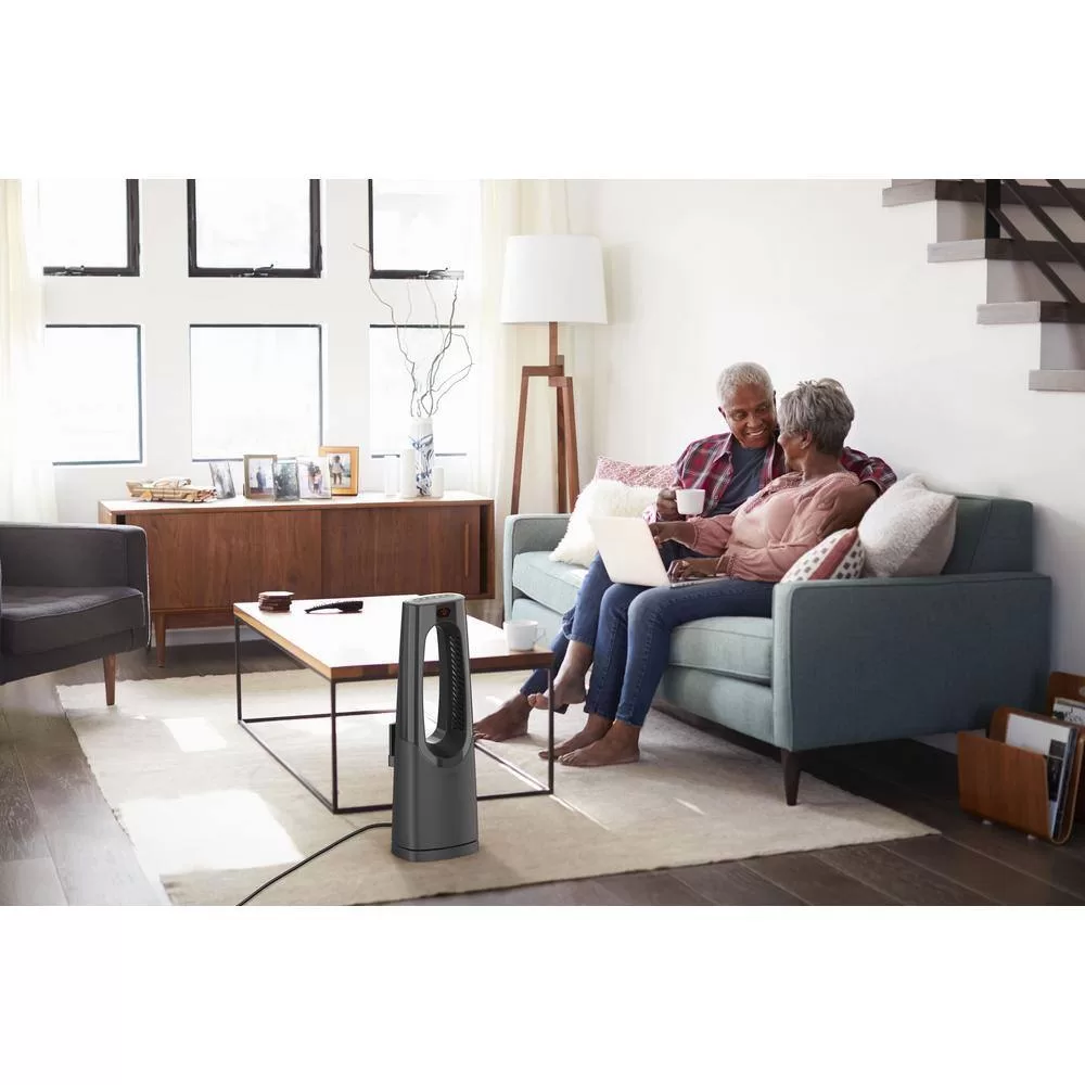Lasko Bladeless 1500W 28 in. Black Electric Oscillating Tower Ceramic Space Heater with Remote Control and Digital Display