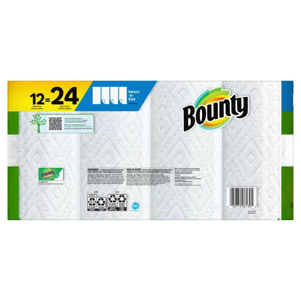 Bounty 078557165027 White, Select-A-Size Paper Towels (12 Double Rolls) (Multi-Pack of 2)