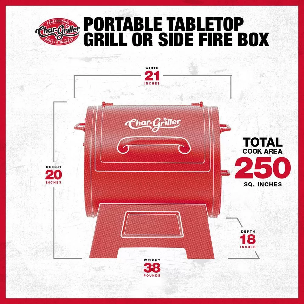 Char-Griller 92424 Portable Charcoal Grill or Side Fire Box in Black