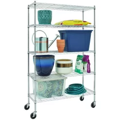 HDX HD1848-5LHCCPS 5-Tier Steel Wire Shelving Unit with Casters in Chrome (48 in. W x 72 in. H x 18 in. D)