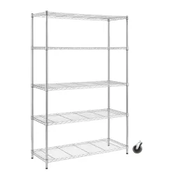HDX HD1848-5LHCCPS 5-Tier Steel Wire Shelving Unit with Casters in Chrome (48 in. W x 72 in. H x 18 in. D)