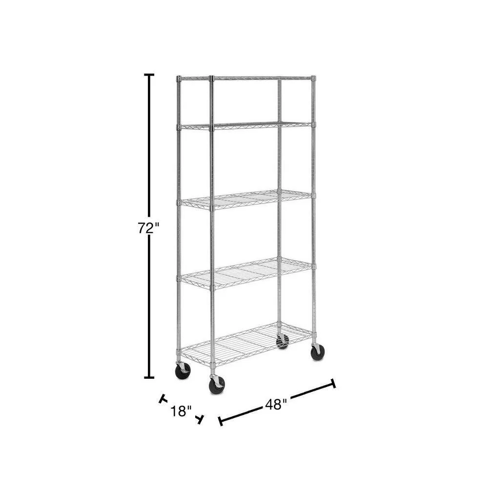 HDX HD1848-5LHCCPS 5-Tier Steel Wire Shelving Unit with Casters in Chrome (48 in. W x 72 in. H x 18 in. D)