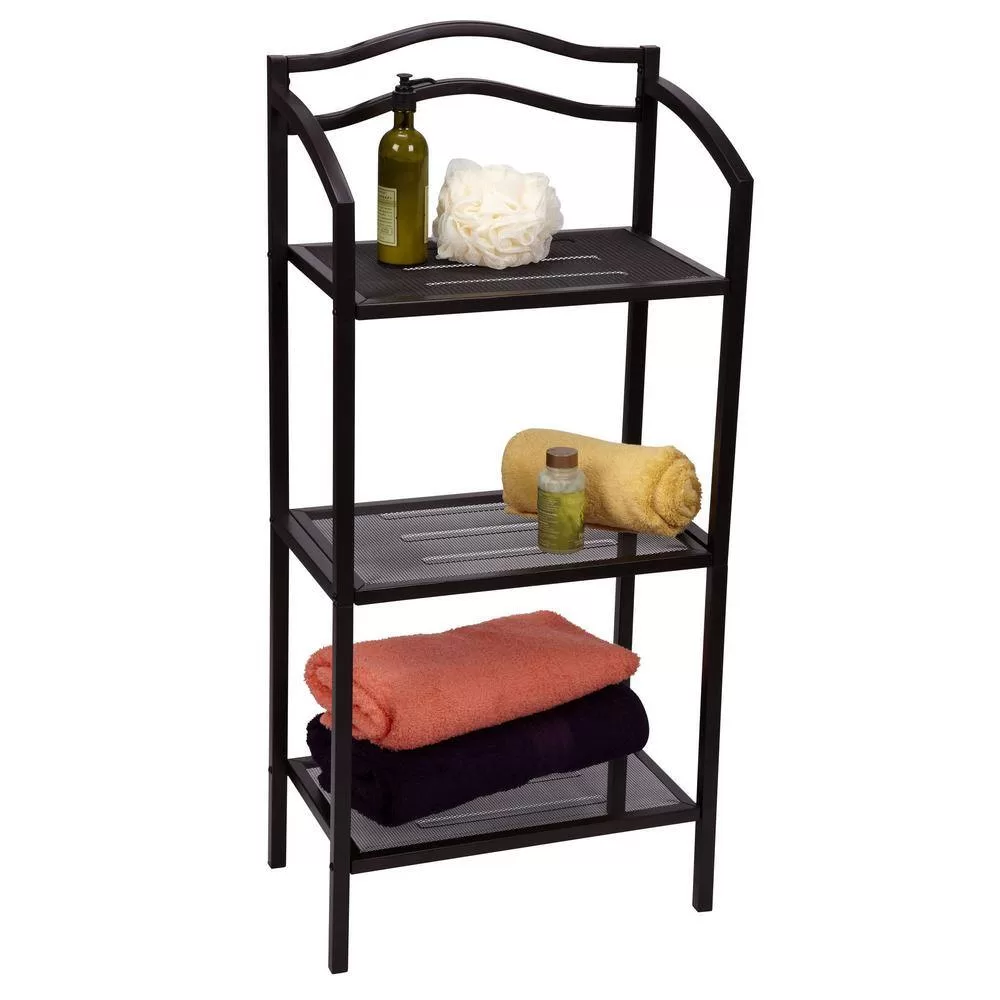 HOUSEHOLD ESSENTIALS 8051-1 Espresso Free-Standing 3-Tier Metal Shelving Unit (17 in. W x 35 in. H x 10.5 in. D)