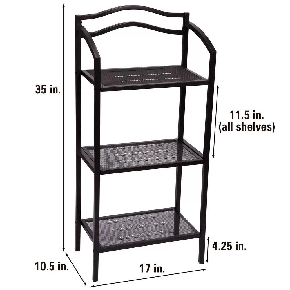HOUSEHOLD ESSENTIALS 8051-1 Espresso Free-Standing 3-Tier Metal Shelving Unit (17 in. W x 35 in. H x 10.5 in. D)
