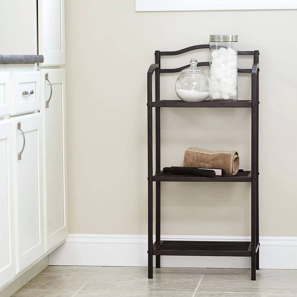 HOUSEHOLD ESSENTIALS 8051-1 Espresso Free-Standing 3-Tier Metal Shelving Unit (17 in. W x 35 in. H x 10.5 in. D)