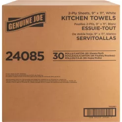 Genuine Joe GJO24085 White Perforated Roll Towels 2-Ply (30 per Carton, 85 Sheets per Carton)