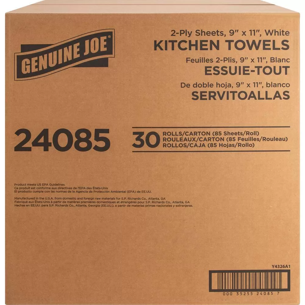 Genuine Joe GJO24085 White Perforated Roll Towels 2-Ply (30 per Carton, 85 Sheets per Carton)