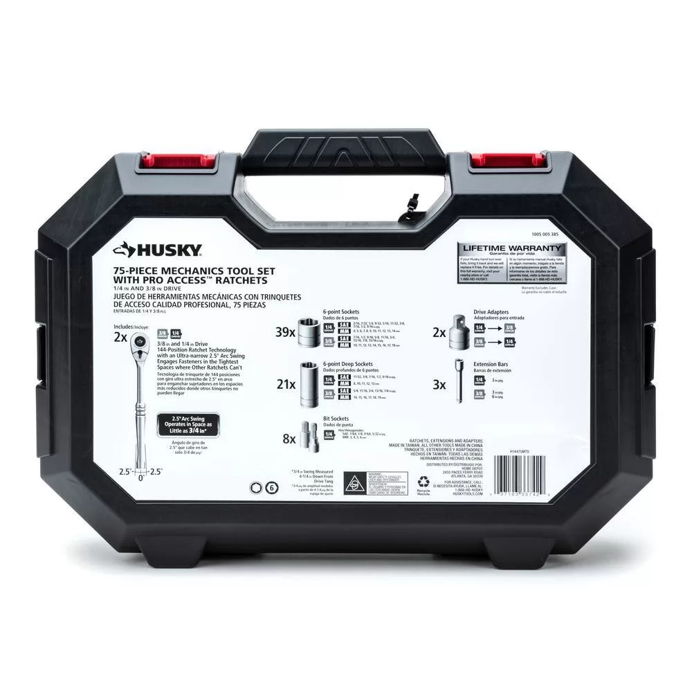 Husky 144-Position 1/4 in. and 3/8 in. Drive Mechanics Tool Set (75-Piece)
