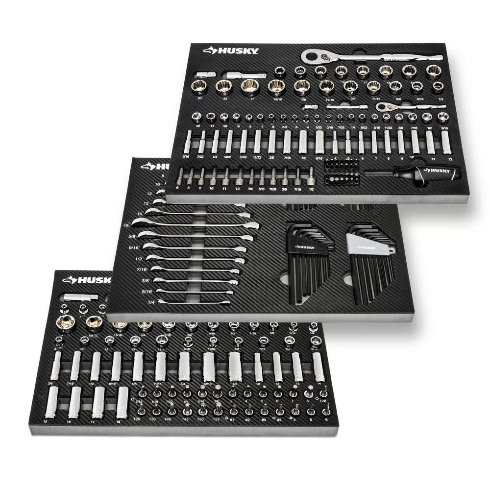 Husky 1/4 in., 3/8 in. and 1/2 in. 72-Tooth Ratchet Mechanics Tool Set with EVA (244-Piece)
