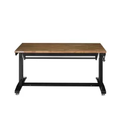Husky 52 in.W x 24 in. D Steel 1-Drawer Adjustable Height Workbench with Dark Stained Wood Top in Gloss Black