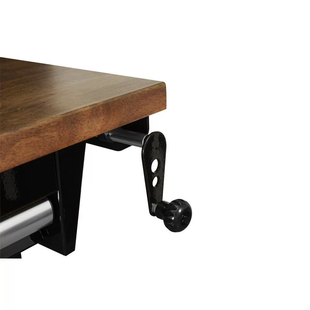 Husky 52 in.W x 24 in. D Steel 1-Drawer Adjustable Height Workbench with Dark Stained Wood Top in Gloss Black