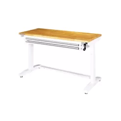 Husky 52 in. W x 24 in. D Steel 2-Drawer Adjustable Height Solid Wood Top Workbench Table in White