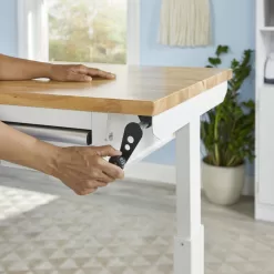 Husky 52 in. W x 24 in. D Steel 2-Drawer Adjustable Height Solid Wood Top Workbench Table in White