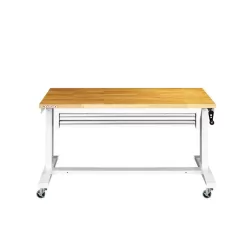Husky 52 in. W x 24 in. D Steel 2-Drawer Adjustable Height Solid Wood Top Workbench Table in White