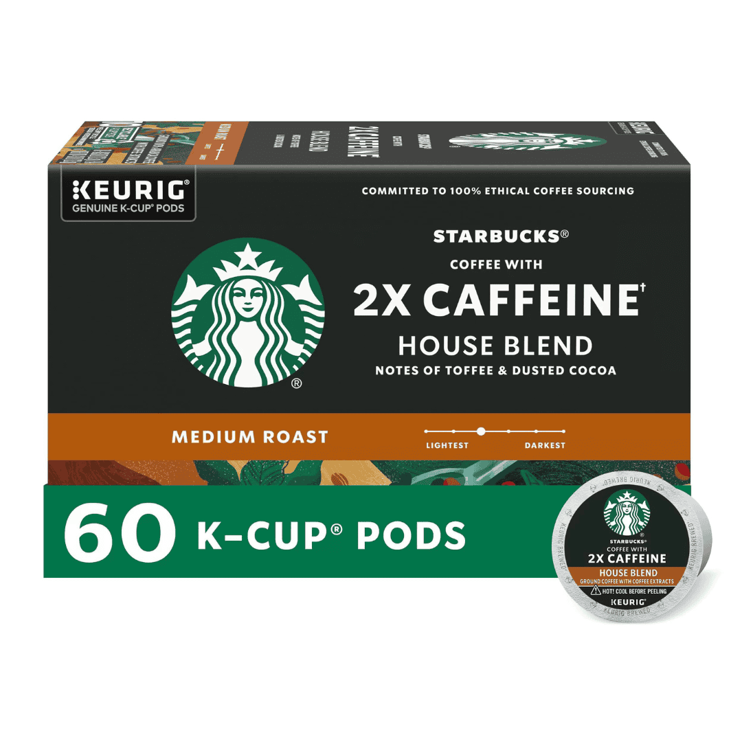 Starbucks Medium Roast K-Cup Coffee Pods with 2X Caffeine — for Keurig Brewers — 6 boxes (60 pods total)