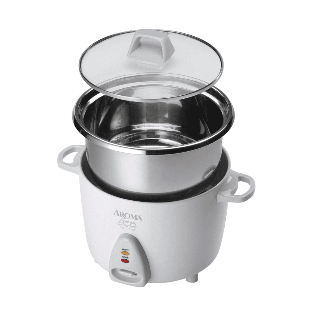 Aroma Housewares Select Stainless Rice Cooker & Warmer with Uncoated Inner Pot, 6-Cup(cooked) / 1.4Qt, ARC-753SG, White