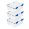 IRIS USA 3 Pack 26.5 Quart WeatherPro Plastic Storage Box Durable Lid and Seal and Secure Latching Buckles