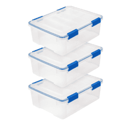 IRIS USA 3 Pack 26.5 Quart WeatherPro Plastic Storage Box Durable Lid and Seal and Secure Latching Buckles