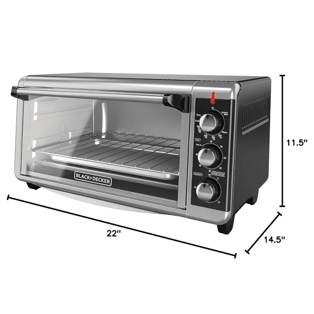 BLACK+DECKER TO3250XSB 8-Slice Extra Wide Convection Countertop Toaster Oven, Includes Bake Pan, Broil Rack & Toasting Rack, Stainless Steel/Black