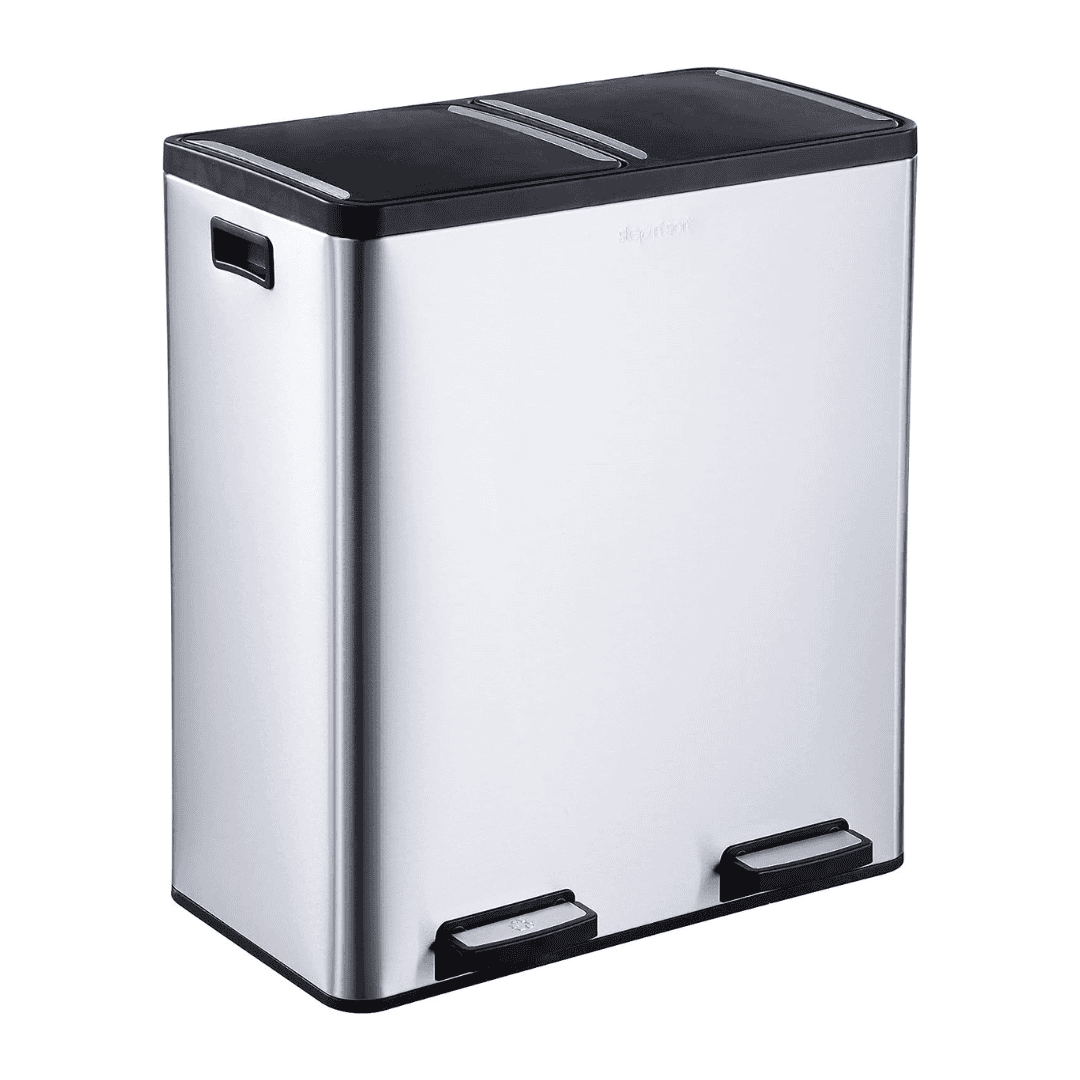 The Step N' Sort 18.5 Gallon Extra Large Capacity, Soft-Step, Dual Trash and Recycling Bin with Removable Inner Bins, Silver