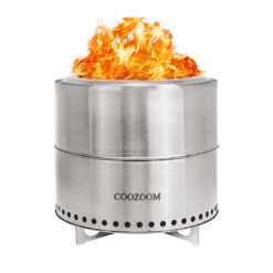 COOZOOM 19 Inch Large Smokeless Fire Pit with Stand Portable Stainless Steel Bonfire Pit Outdoor Wood Burning Firepit