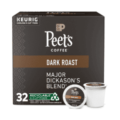 Peet's Coffee, Dark Roast K-Cup Pods for Keurig Brewers - Major Dickason's Blend 32 Count (1 Box of 32 K-Cup Pods)