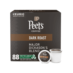 Peet's Coffee, Dark Roast K-Cup Pods for Keurig Brewers - Major Dickason's Blend 88 Count (4 Boxes of 22)