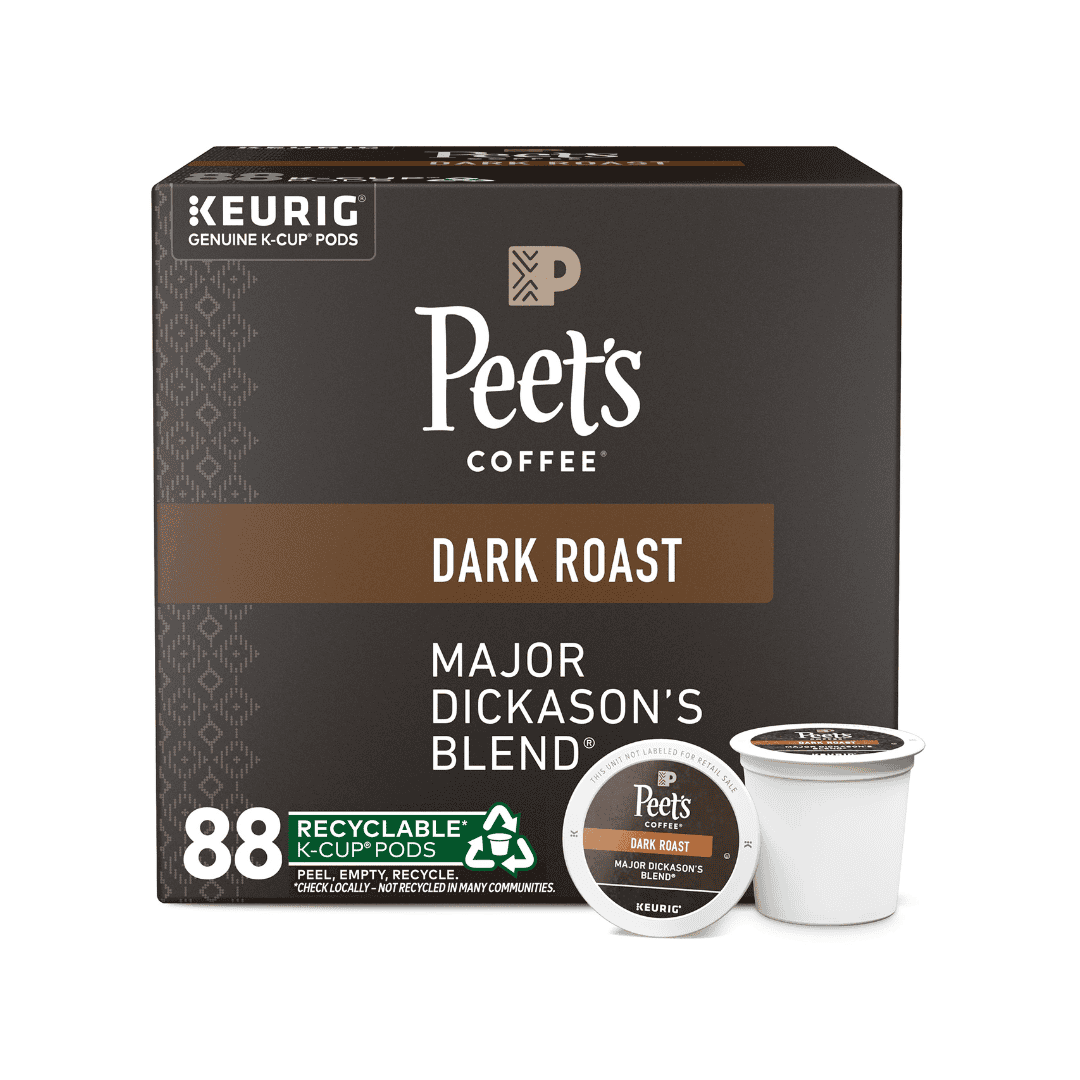 Peet's Coffee, Dark Roast K-Cup Pods for Keurig Brewers - Major Dickason's Blend 88 Count (4 Boxes of 22)