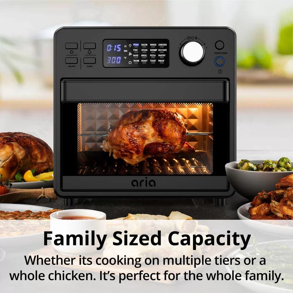 ARIA 16 qt. Air Fryer Oven Ariawave Mini Stainless Steel with Rotating Rotisserie