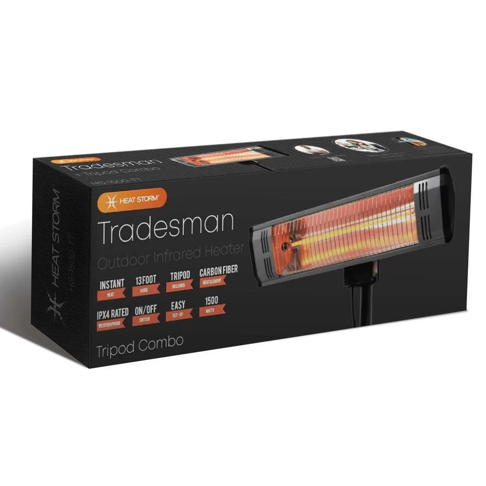 Heat Storm HS-1500-TT Tradesman 1,500-Watt Electric Outdoor Infrared Quartz Portable Space Heater with Tripod and Wall/Ceiling Mount