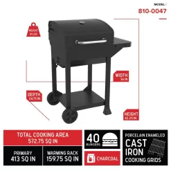 Nexgrill 810-0047 Cart-Style Charcoal Grill in Black with Side Shelf