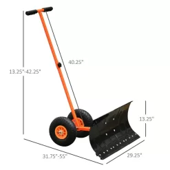 Outsunny 15.75 in. Metal Angle-Adjustable Handle Steel Heavy-Duty Snow Shovel Rolling Pusher w/29 in. Blade