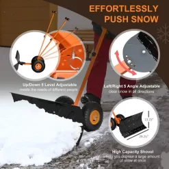 Outsunny 15.75 in. Metal Angle-Adjustable Handle Steel Heavy-Duty Snow Shovel Rolling Pusher w/29 in. Blade