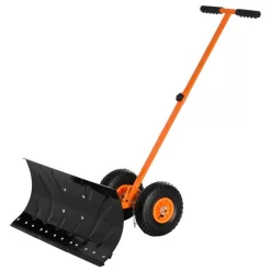 Outsunny 15.75 in. Metal Angle-Adjustable Handle Steel Heavy-Duty Snow Shovel Rolling Pusher w/29 in. Blade
